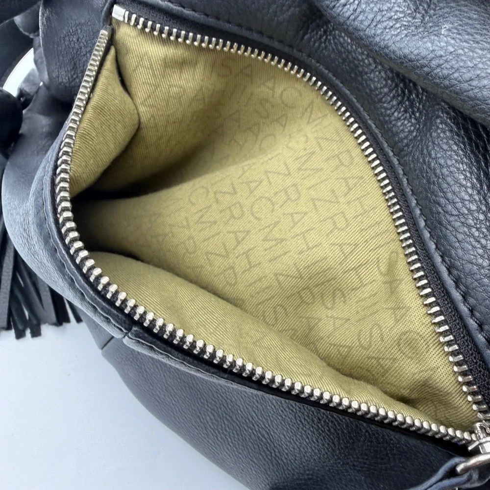 Isaac Mizrahi Hobo Bag Womens Large Black Pebbled Leather Tassel Shoulder Bag